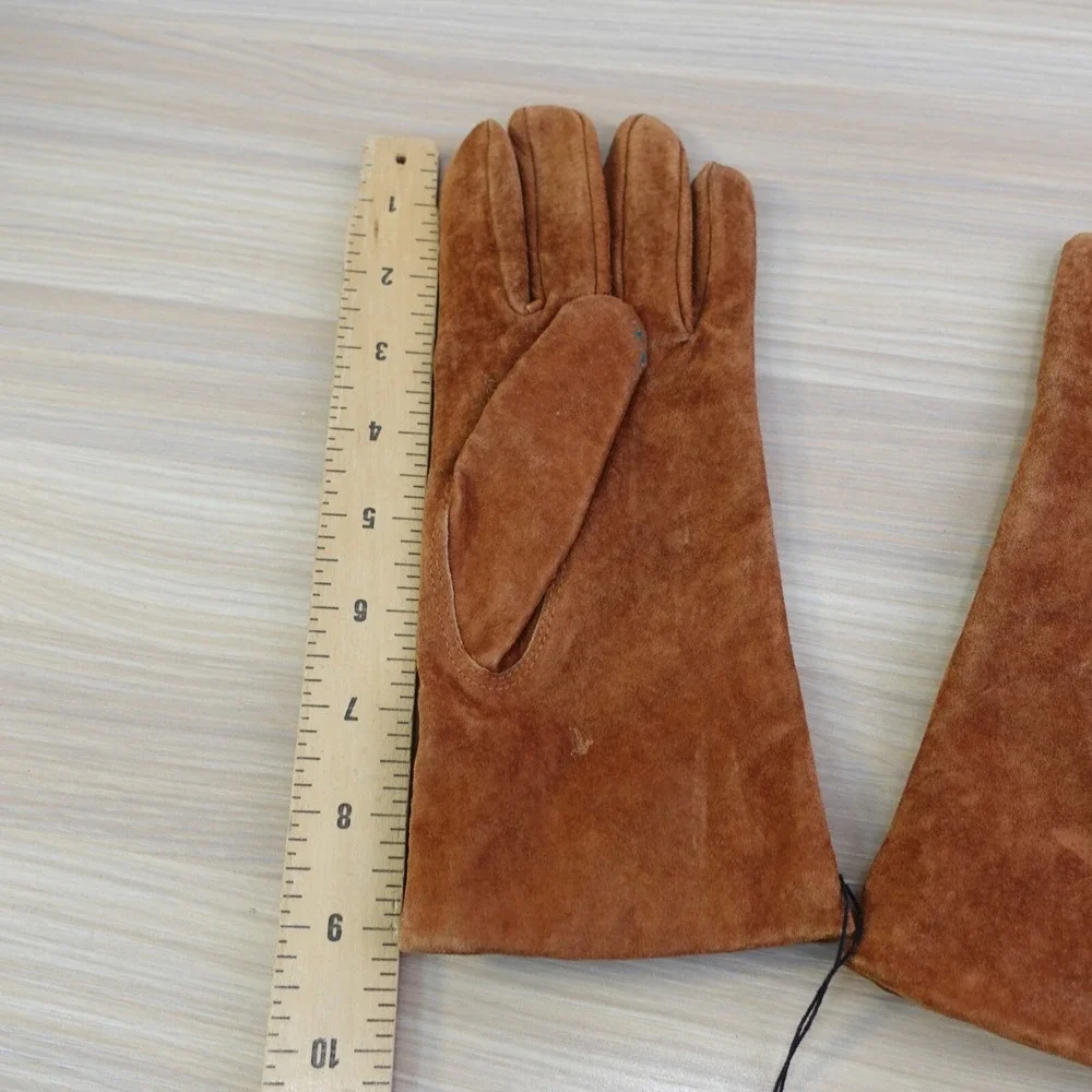 Suede Winter Gloves Women Medium Tan Brown GATES Genuine Leather Pigskin Classic
